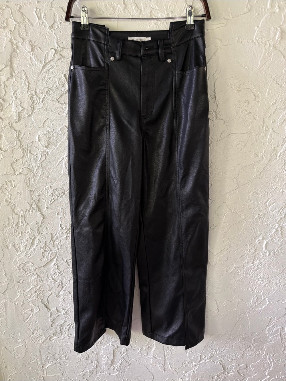 Avec Les Filles Black Faux Leather Straight-Leg Pants